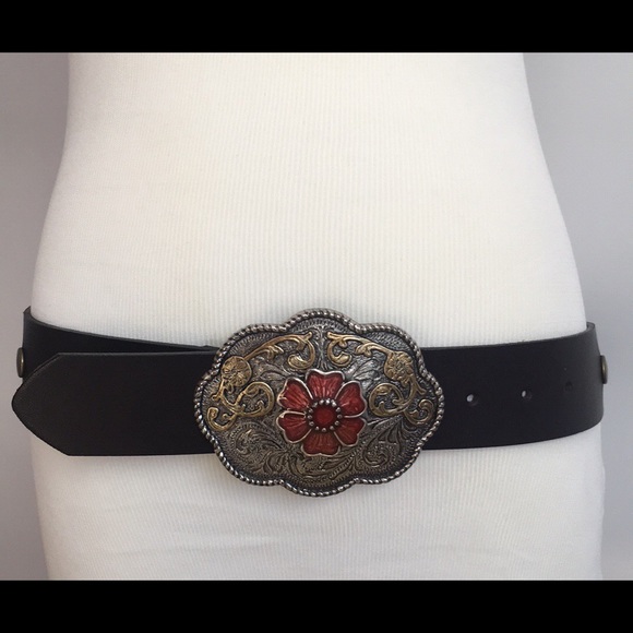 Landes leather belt brass tone buckle sz M new main image 6